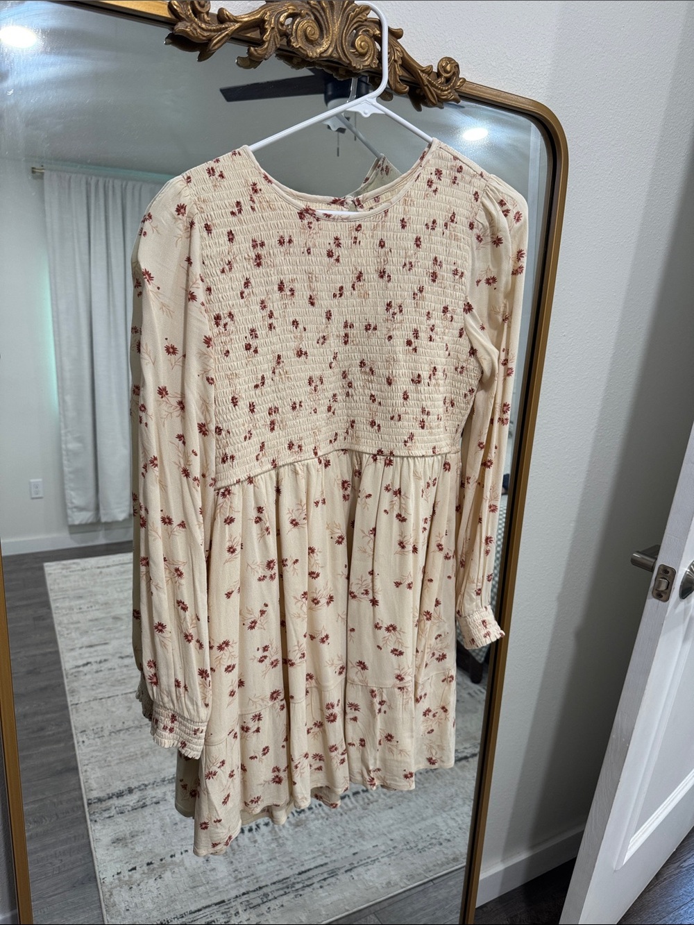 American Eagle Outfitters Cream dress with Burgundy Floral Print
